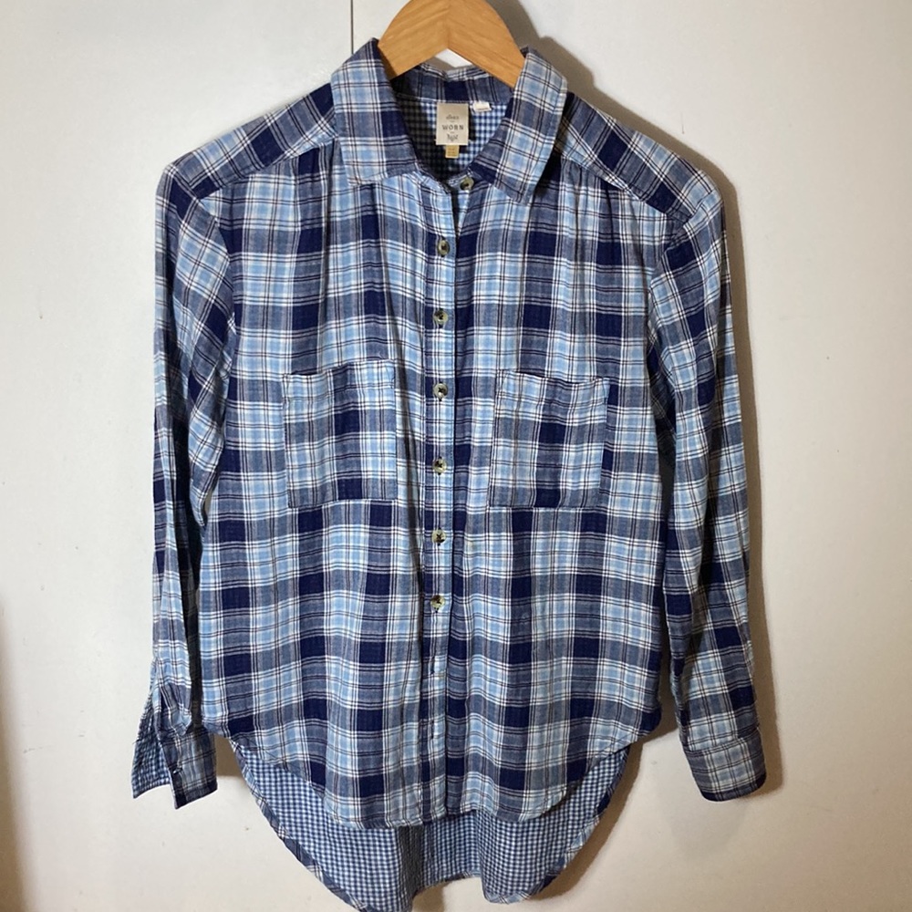 Anthropologie “Seen Worn Kept” plaid Button Front Long Sleeve Shirt Size 2